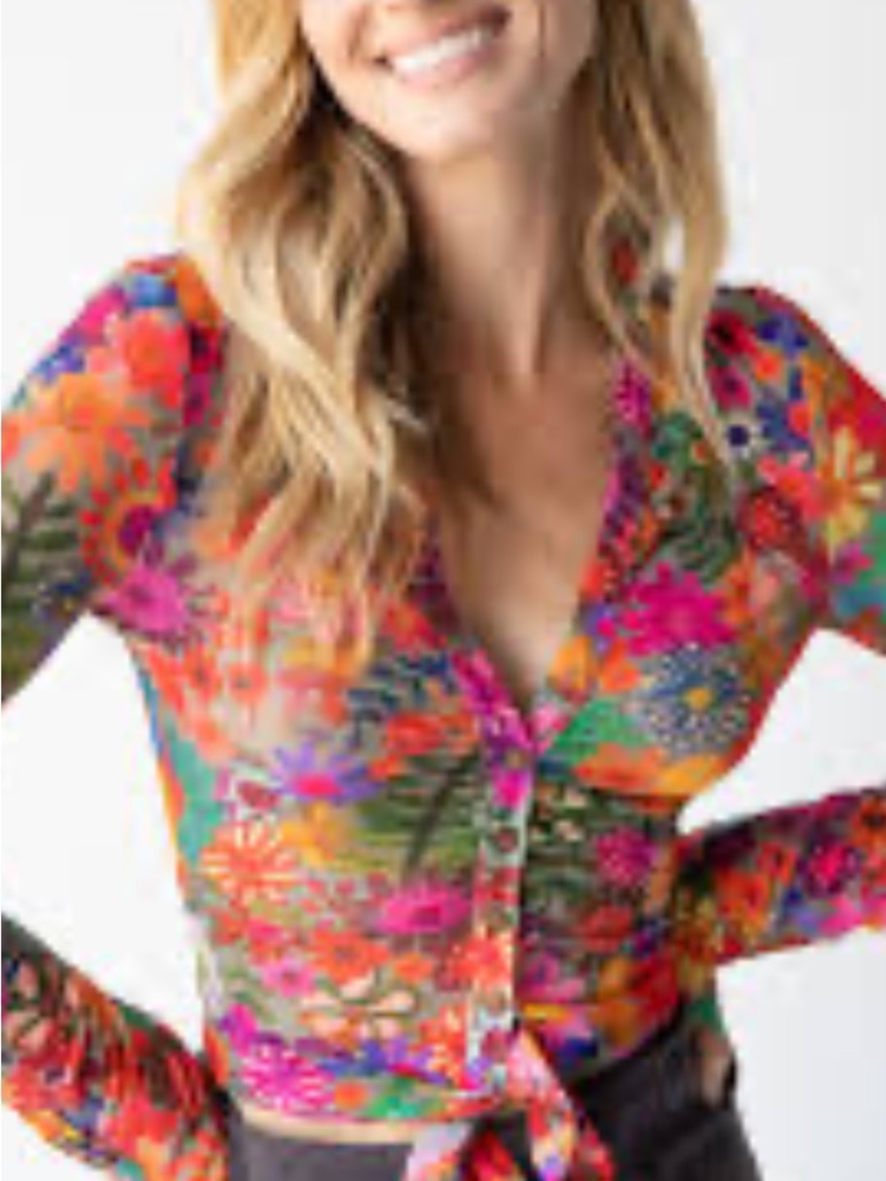 Natural Life Carina Colorful Floral Mesh Button-Up Top - Multicolor S NWT - Picture 5 of 10